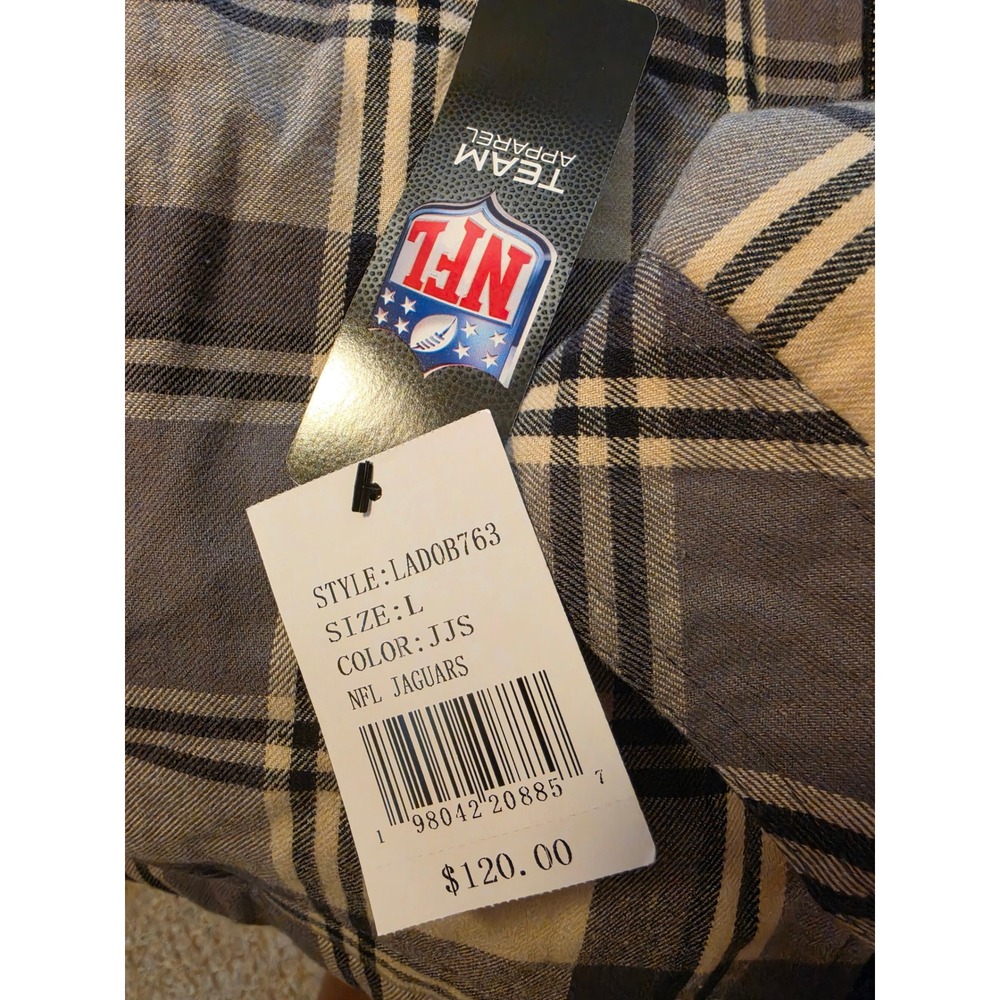 NFL Jacksonville Jaguars Mens Hooded Plaid Shirt Jacket Quilted Lined Grey Large - Picture 2 of 6